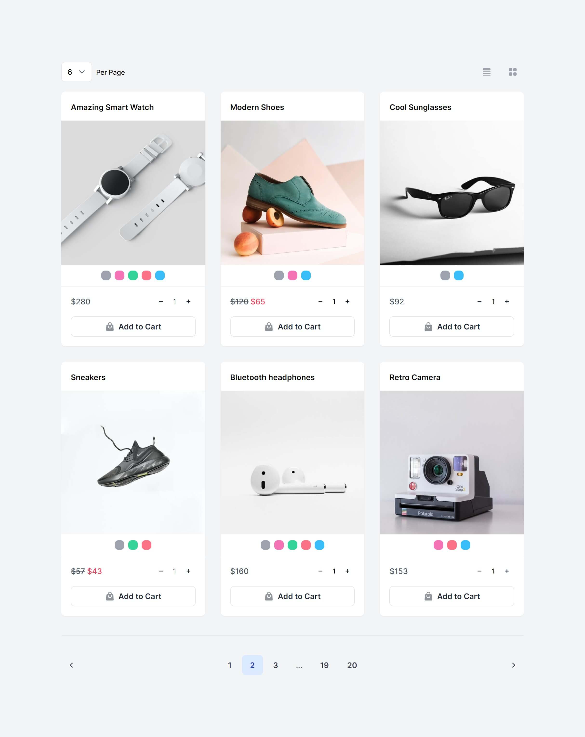 Screenshot preview of Products Card Grid