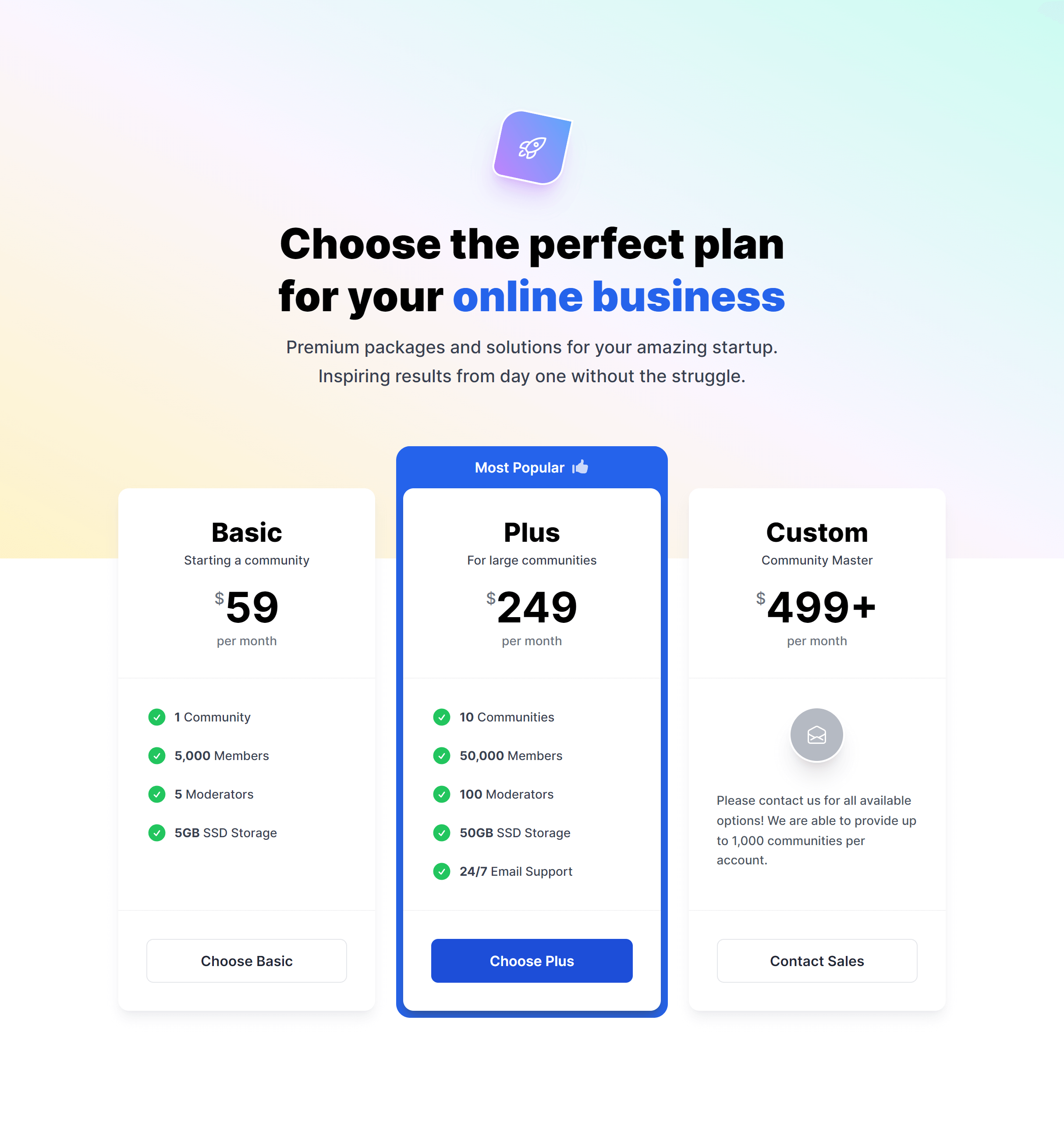 Screenshot preview of Subtle Gradients with Featured Plan