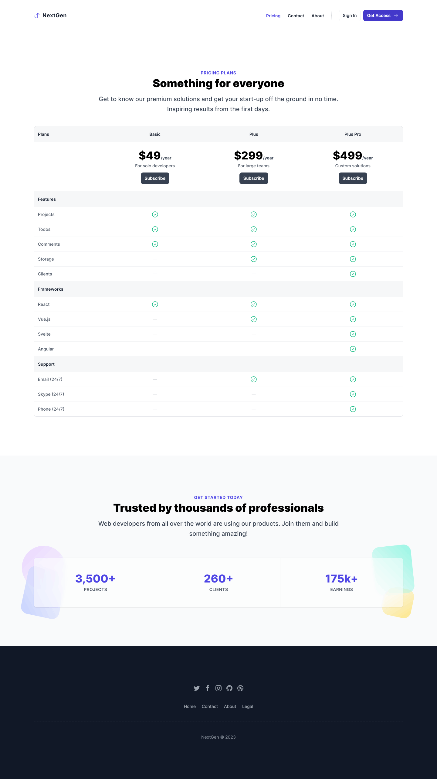 Screenshot preview of Pricing